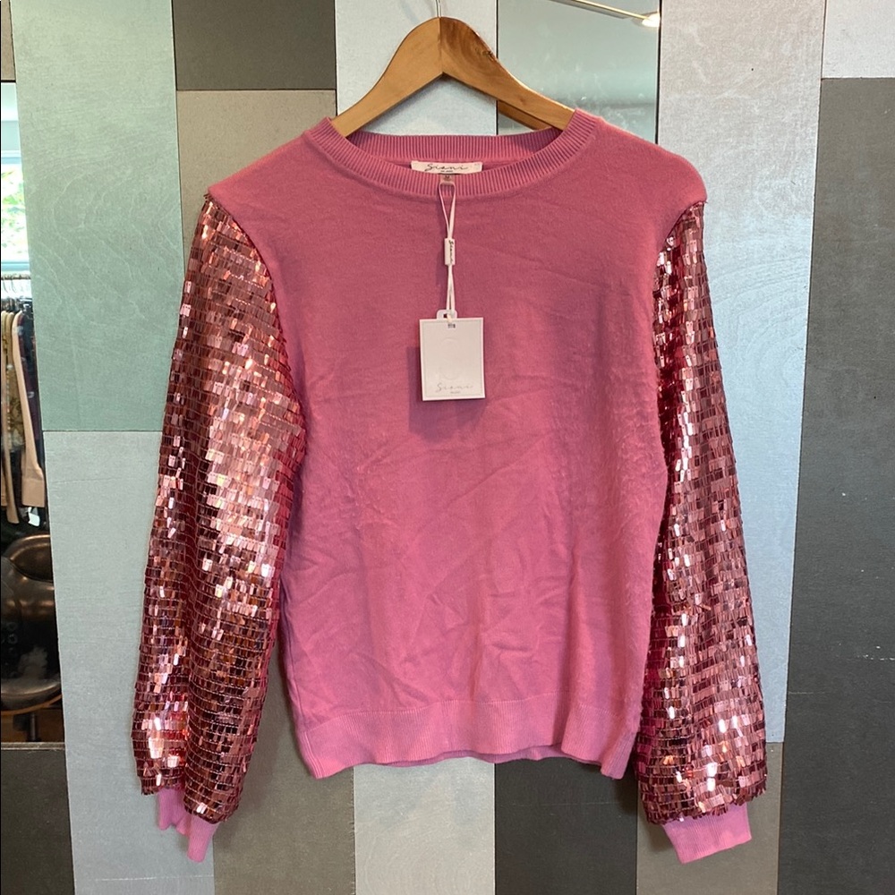 NWT SIONI Pink Knit Sweater with Sequin Sleeves
